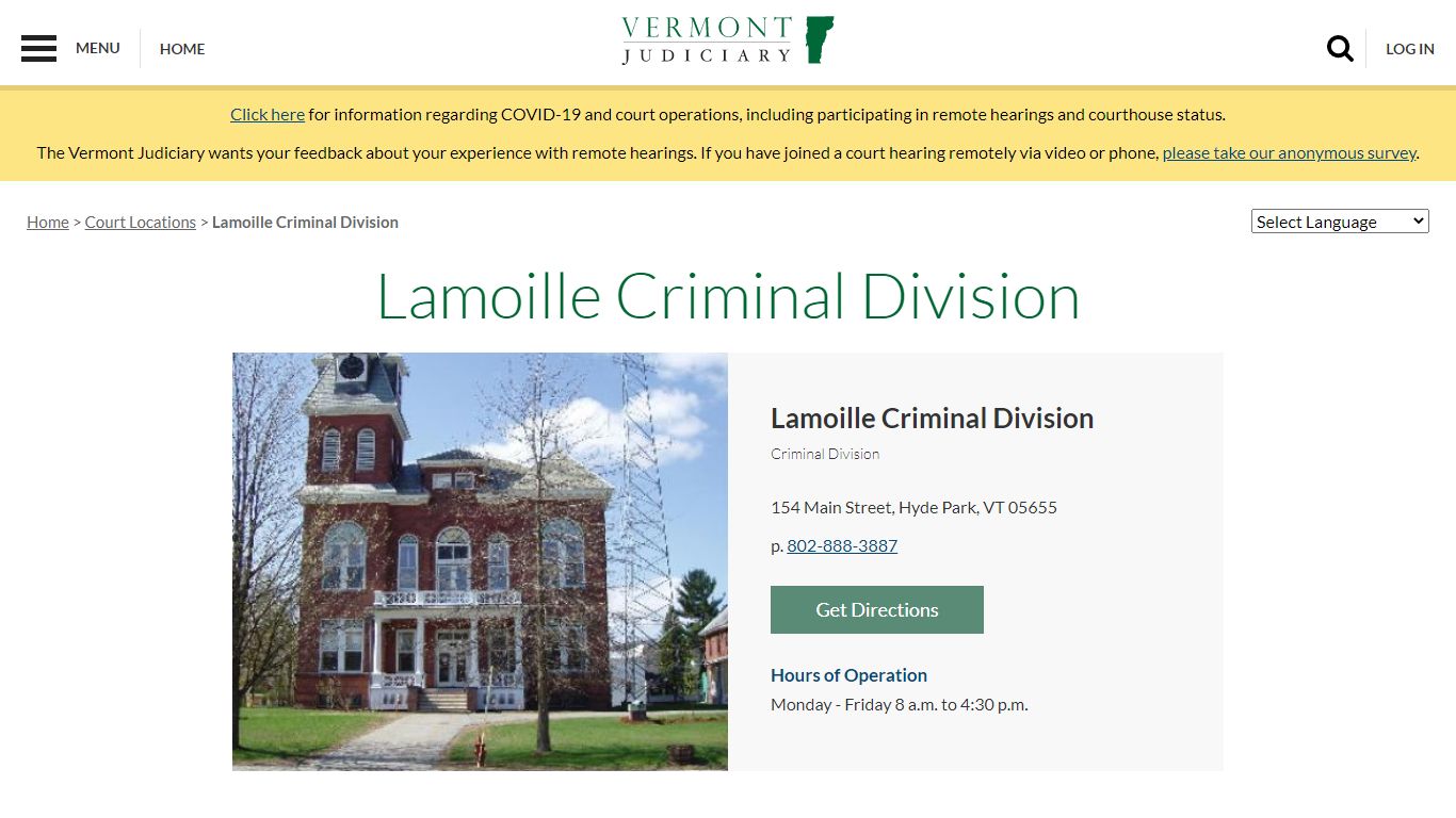 Lamoille Criminal Division | Vermont Judiciary