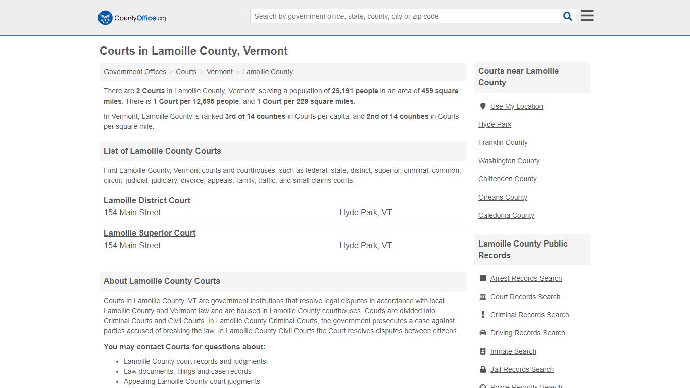 Courts - Lamoille County, VT (Court Records & Calendars)