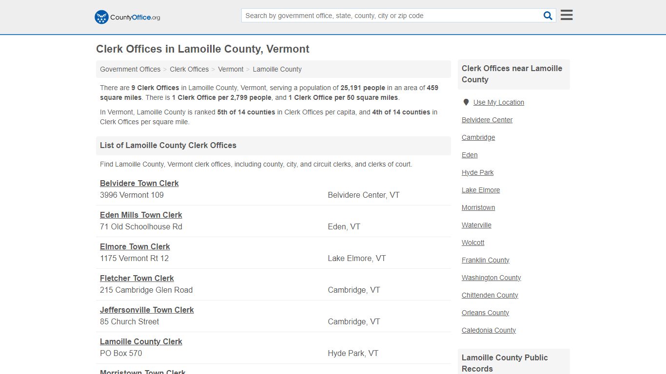 Clerk Offices - Lamoille County, VT (County & Court Records)